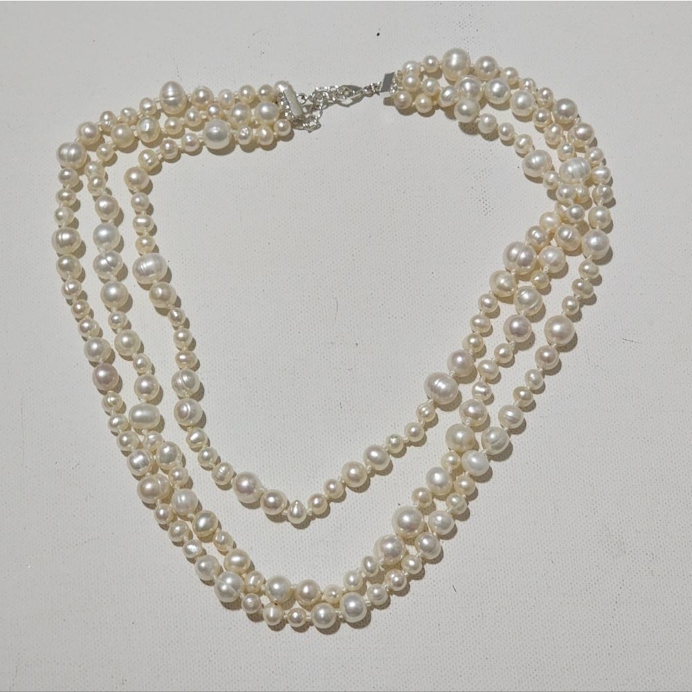 Treska Cultured pearl triple strand choker necklace